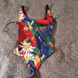 Zara Red and Blue One Piece Swimsuit Tropical Print